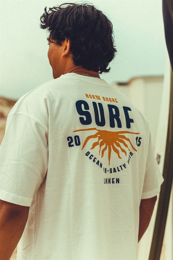 North Shore Surf - Box T-Shirt “Ocean air - salty hair” - Off White